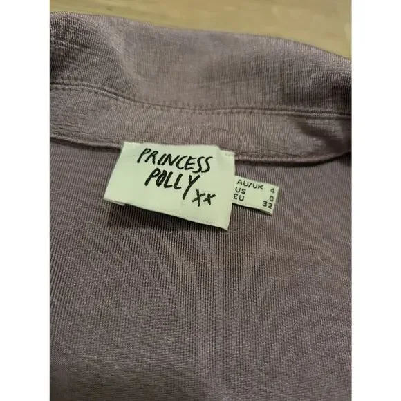 Princess Polly Party Time Collared Wrap Dress Purple 0 Balloon‎ Sleeve Shimmery - Picture 5 of 6